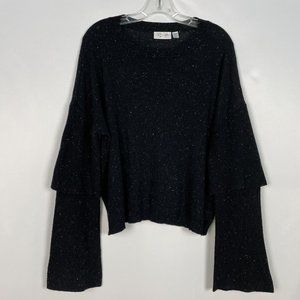 RD Style Speckle Black Knit Bell Sleeve Sweater